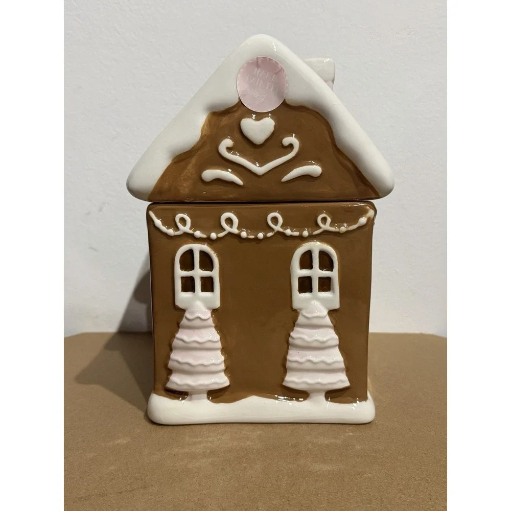Peppermint & Pine Pink Christmas Gingerbread House Ceramic Cookie Jar - FLAWS